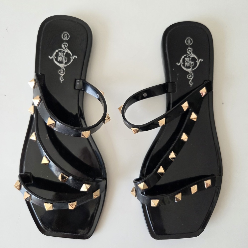Sole Mates Womens 6‎ Strappy Studded Black Copper Slip On Sandals Goth Metal